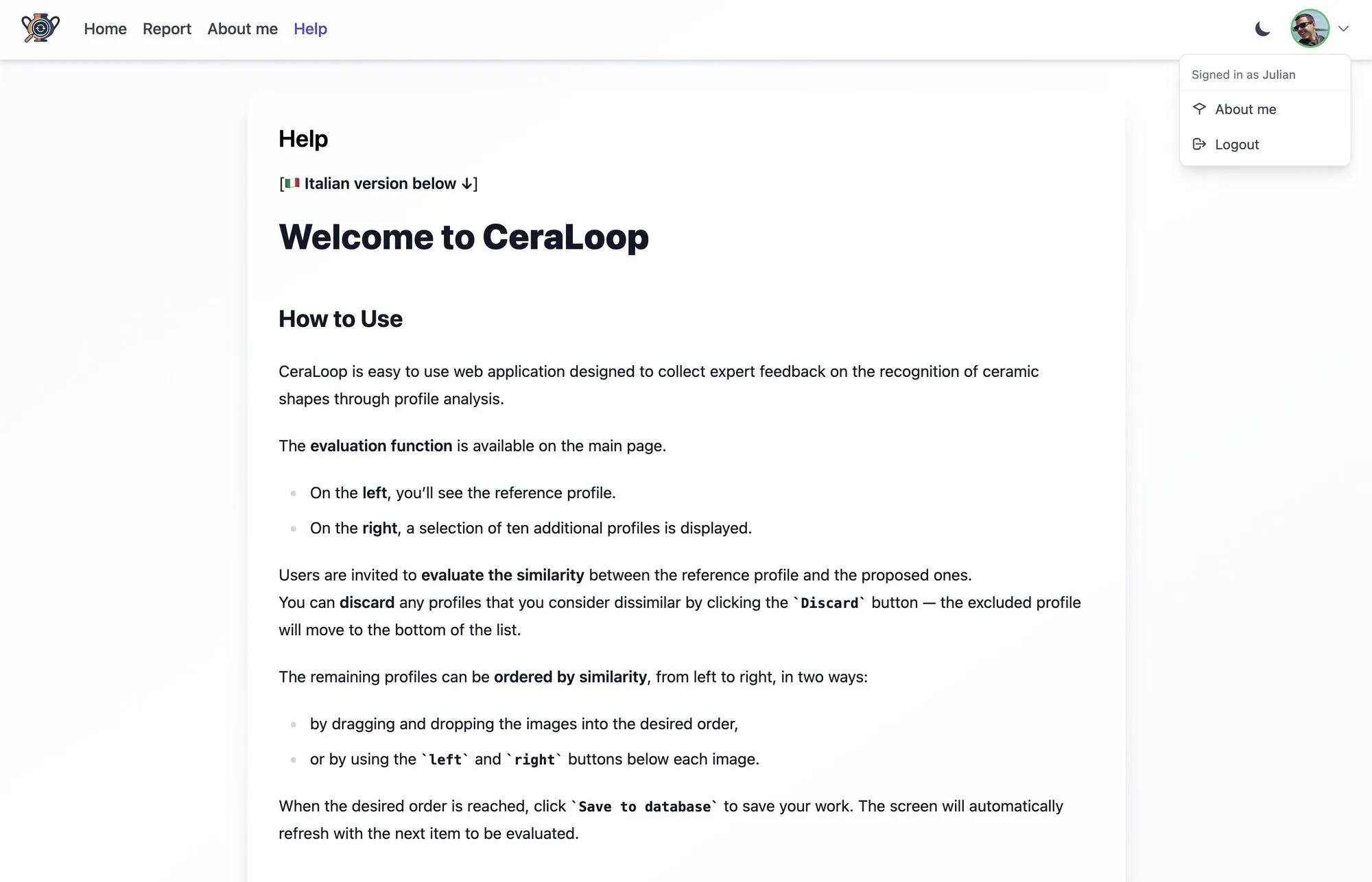 04 Ceraloop: menu utente